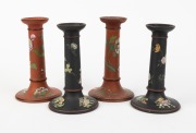 WEDGWOOD "Capri Ware" two pairs of antique English candlesticks with floral enamel decoration, 19th century, (4 items), stamped "WEDGWOOD", 18cm high&nbsp; - 2