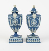 ADAMS pair of fine quality antique English blue Jasper Ware&nbsp;pottery lidded mantle urns, 18th/19th century, impressed "ADAMS", 24cm high - 2