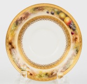 ROYAL WORCESTER two antique English porcelain teacups and saucers adorned with hand-painted fruit decoration, signed "F. ROBERTS", (4 items), puce factory mark to bases, the saucers 12.5cm diameter - 2