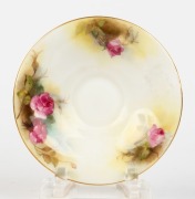 ROYAL WORCESTER English porcelain tea ware comprising of two cups, two saucers and a sandwich plate, (5 items), puce factory mark to bases, the plate 17.5cm diameter - 2