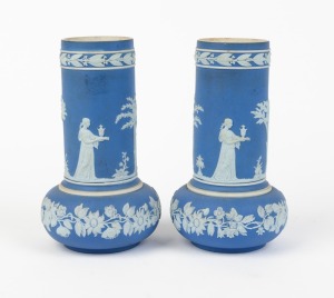 MILWARD BURSLEM pair of antique English blue Jasper Ware porcelain vases, 19th century, stamped "MILWARD BURSLEM", 20.5cm high