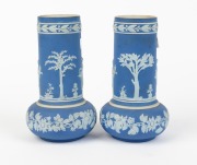 MILWARD&nbsp;BURSLEM pair of antique English blue Jasper Ware porcelain vases, 19th century, stamped "MILWARD BURSLEM", 20.5cm high - 2