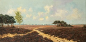 H. BERGMAN, untitled landscape with shack, oil on canvas, signed lower right, 39 x 78cm, 60 x 99cm overall