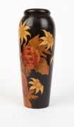 An antique Australian poker work vase with waratahs and flannel flower, 31cm high - 2