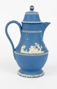An antique English blue Jasper Ware pottery lidded coffee pot, 18th/19th century, 25cm high - 2