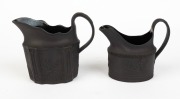 Two antique English black basalt pottery jugs with Etruscan decoration, early 19th century, 11cm and 10cm high - 2