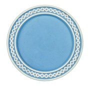 WEDGWOOD antique English blue Jasper Ware pottery trivet, 19th century, impressed "WEDGWOOD, ENGLAND", 12cm diameter - 2
