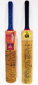 SIGNED CRICKET BATS: 1996-97 One Day Final - WA v Queensland signed by both teams (27 signatures); 1997-98 Sheffield Shield Final - WA v Tasmania signed by both teams (26 signatures). VG condition.