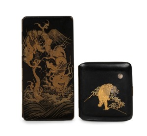 Two Japanese "Komai" cigarette cases, adorned with dragons and tiger, Meiji Period, 20th century, the larger 16cm high