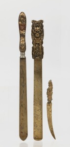 Two antique Japanese page turners and a paper knife, Meiji Period, 19th century, (3 items), the largest 33cm long