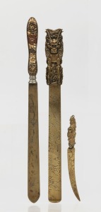 Two antique Japanese page turners and a paper knife, Meiji Period, 19th century, (3 items), ​​​​​​​the largest 33cm long