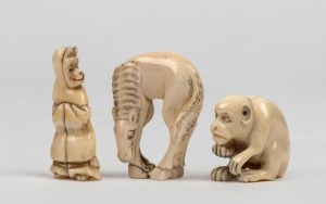 Three Japanese carved ivory animal netsukes, Meiji Period, the largest 4.5cm high