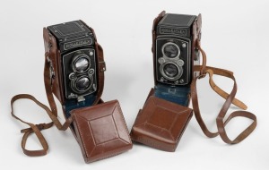 ROLLEIFLEX: Two twin lens reflex cameras, one example with compur-rapid shutter and Tessar lenses and the other with synchro-compur shutter and Zeiss-Optum lenses. Both cameras in maker's ERCs.