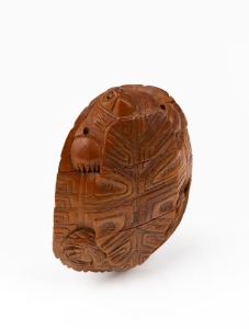 An unusual antique Japanese carved wooden inro in the form of a minogame turtle, Meiji period, 19th century, 10.5cm long