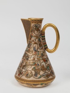 SATSUMA antique Japanese earthenware jug, by Meizan, Meiji period, gold seal mark to base, 16cm high