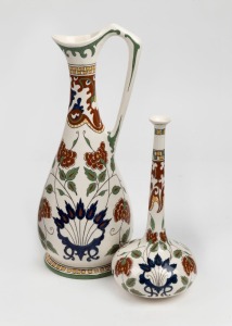 GOUDA antique Dutch pottery stem vase and ewer, early 20th century, 22cm and 31.5cm high