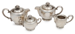 A four piece Continental 800 silver tea service, early 20th century, the largest 15cm high, 1390 grams total