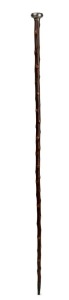 An antique walking stick with silver vinaigrette top inset with Wedgwood blue Jasper Ware medallion, on a blackthorn shaft with brass ferrule, 19th century, 83cm high