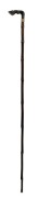 An antique walking stick with carved horn horse hoof handle, brass collar, bamboo shaft and steel ferrule, 19th century, 87cm high