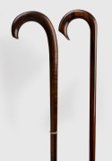 Two antique timber walking sticks, fiddleback blackwood and an unusual faceted albura&nbsp;example, 19th/20th century, ​​​​​​​78cm and 104cm high - 2