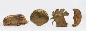 Four assorted novelty vestas including a pig, moon, shell and cockerel, 19th/20th century, the pig 7cm long