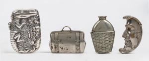 Four assorted novelty vestas with nickel plated finishes, 19th/20th century, the largest 6cm high