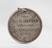 1906 Centenary of Launceston, silver fob by Stokes & Sons for F. & W. Stewart, Jewellers, dedicated "To the Children of Launceston", 20mm, pierced for suspension. - 2