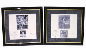 OPENING THE BOWLING, signed prints of Merv Hughes, Keith Miller, Jeff Thomson & Dennis Lillee, each numbered 106/250, each window mounted, framed & glazed, each overall 44x42cm. With CoAs.