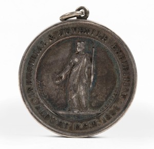 ALBURY INDUSTRIAL & JUVENILE EXHIBITION 1896 silver award medal by Stokes & Sons, 45mm, named verso to W.J. Burne for Ploughs, &c."; mounted for suspension.