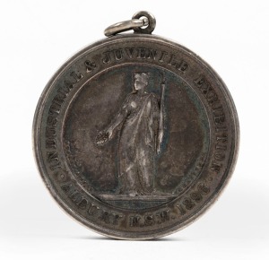 ALBURY INDUSTRIAL & JUVENILE EXHIBITION 1896 silver award medal by Stokes & Sons, 45mm, named verso to W.J. Burne for Ploughs, &c."; mounted for suspension.