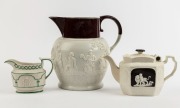 Antique English pottery teapot, jug and ale jug, 18th/19th century, (3 items), the largest 24cm high