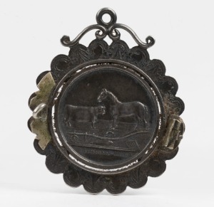 OMEO AGRICULTURAL & HORTICULTURAL SOCIETY medal awarded in 1886 to "H. Foster. 1st Prize. Pony Under 14Hds.", mounted as a brooch.