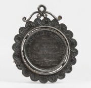 OMEO AGRICULTURAL & HORTICULTURAL SOCIETY medal awarded in 1886 to "H. Foster. 1st Prize. Pony Under 14Hds.", mounted as a brooch. - 2