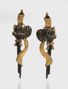 MENUKI pair of antique Japanese bronze sword fittings with gilt highlights, 19th century,