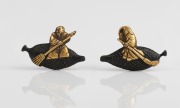 MENUKI&nbsp;pair of antique Japanese bronze sword fittings with figural decoration and gilt finished highlights, 19th century,&nbsp;