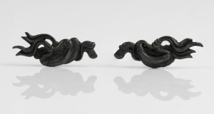 MENUKI pair of antique Japanese bronze sword fittings, 19th century, 