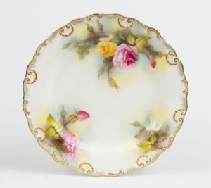 ROYAL WORCESTER English porcelain cabinet plate with hand-painted rose decoration, signed "K. BLAKE", green factory mark to base, 22.5cm wide