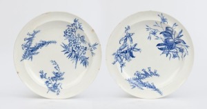 WEDGWOOD "Australian Flora" pair of antique English creamware plates in rare blue and white colourway, 19th century, impressed "WEDGWOOD" with underglaze title "Australian Flora", 25cm diameter