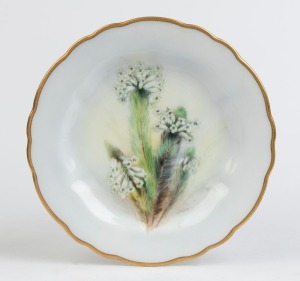 ROYAL WORCESTER cabinet plate hand-painted with Erica wildflower, signed "W. Hale", puce factory mark to base, ​​​​​​​23cm wide