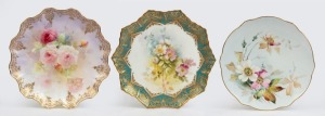 Three antique hand-painted porcelain cabinet plates, comprising of a Doulton Burslem signed "C. Hart", Royal Doulton signed "P. Curnock" and Royal Worcester signed "W. H. Austin", factory mark to the bases, the largest 22.5cm diameter