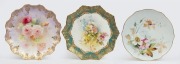 Three antique hand-painted porcelain cabinet plates, comprising of a Doulton Burslem signed "C. Hart", Royal Doulton signed "P. Curnock" and Royal Worcester signed "W. H. Austin", factory mark to the bases, the largest 22.5cm diameter