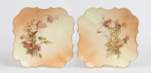 ROYAL WORCESTER pair of antique English floral porcelain cabinet plates with butterfly and insect decoration, 19th/20th century, 19cm wide