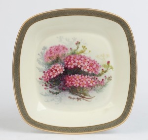 ROYAL WORCESTER antique English hand-painted porcelain cabinet plate with wildflower decoration, signed "SEDGLEY", designed by Ellis Rowan, puce factory mark and title to base "Royal Worcester, England, The Mrs Ellis Rowan Series, Australian Flowers, Prouds Ltd.", 22cm wide