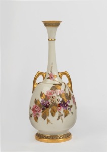 ROYAL WORCESTER antique English porcelain vase with floral decoration and gilded highlights, impressed and puce factory mark to base, 25cm high