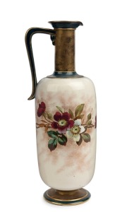 DOULTON antique English art pottery ewer, hand-painted with bramble rose decoration, 19th century, impressed and stamped "DOULTON", 33.5cm high