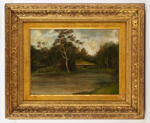 ARTIST UNKNOWN (Australian School), (the old bridge), oil on board, signed lower left (illegible), 37 x 47cm, 52 x 62cm overall