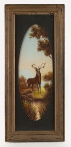 ARTIST UNKNOWN, (the stag), oil on card, 47 x 17cm, 67 x 30cm overall