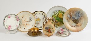 Assorted porcelain plates, vase and tea ware including ROYAL WORCESTER, COALPORT and ROYAL DOULTON, mixed vintages, (10 items), the vase 18cm high