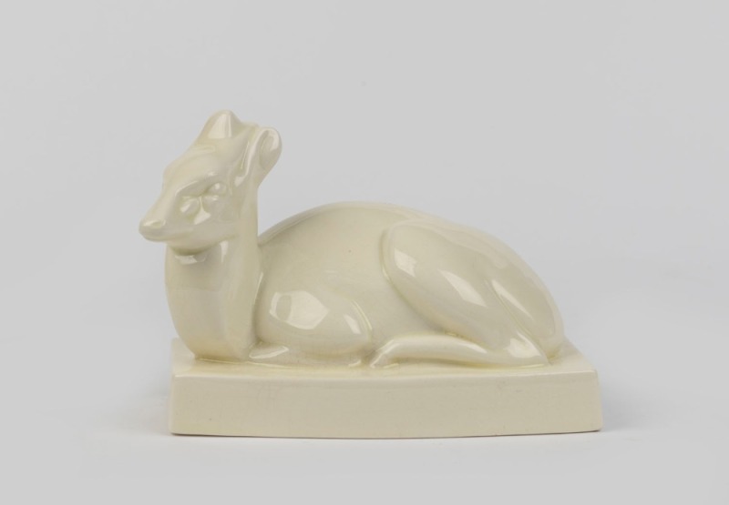 WEDGWOOD English pottery statue of a recumbent duiker by JOHN SKEAPING, impressed "J. SKEAPING, WEDGWOOD", with factory mark to base, 13cm high, 18.5cm long