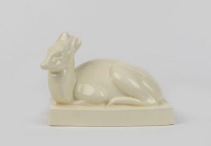 WEDGWOOD English pottery statue of a recumbent duiker by JOHN SKEAPING, impressed "J. SKEAPING, WEDGWOOD", with factory mark to base, 13cm high, 18.5cm long